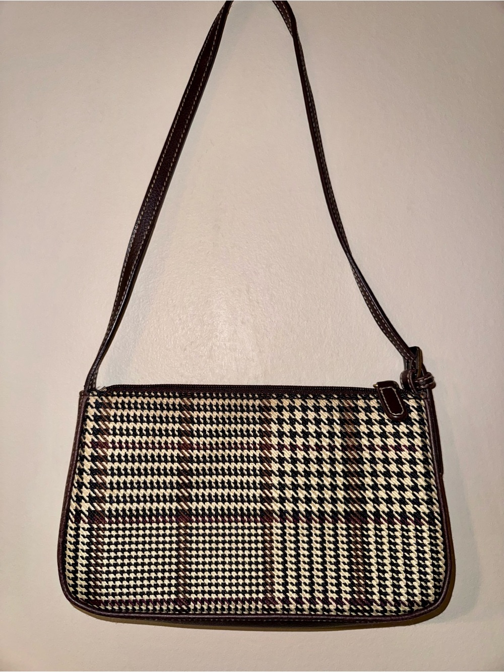 villager Brown and Cream Houndstooth Shoulder Bag